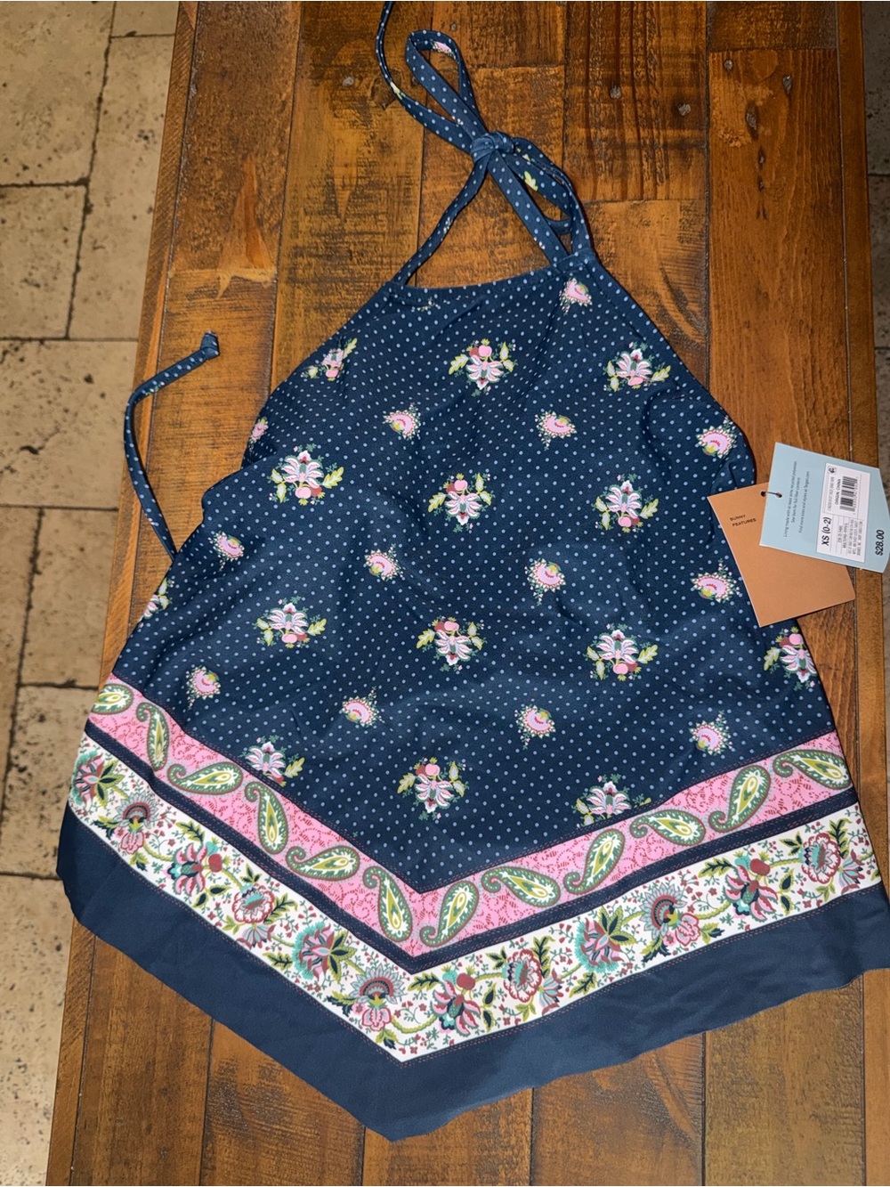 Target Navy Floral Halter Swim Top with Pink and Green Trim